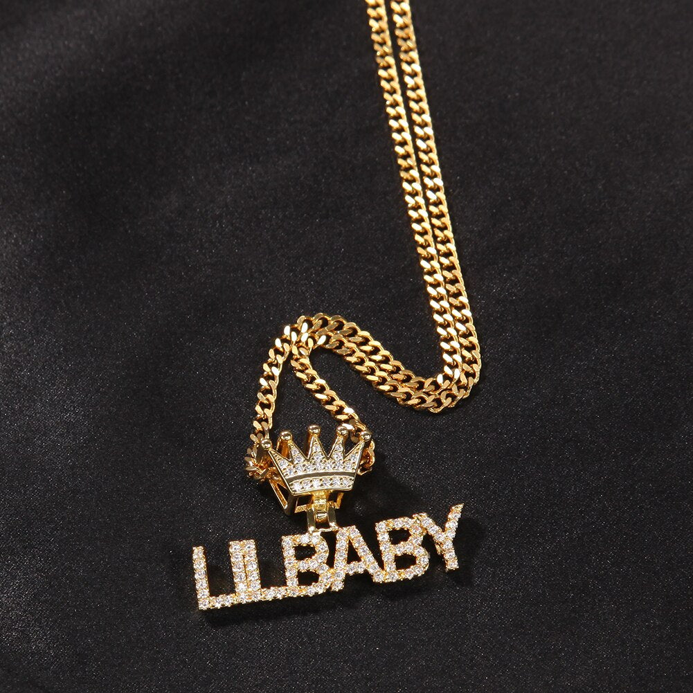 Name Necklace Mini Letter With Crown Custom Personalized Necklace Cubic Zirconia Fashion Hiphop Jewelry