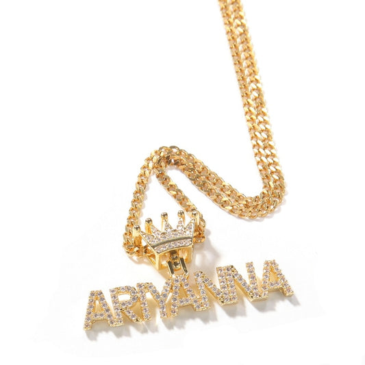 Name Necklace Mini Letter With Crown Custom Personalized Necklace Cubic Zirconia Fashion Hiphop Jewelry