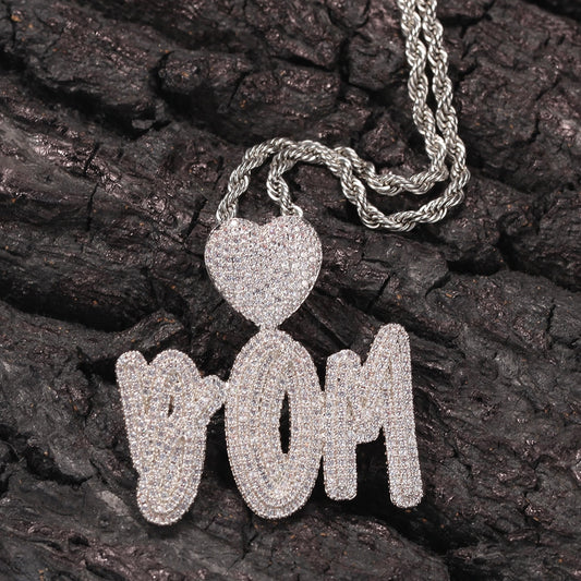 Name Necklace With Heart Clasp Double Layers Cursive Iced Out CZ Letter Pendant Hiphop Jewelry