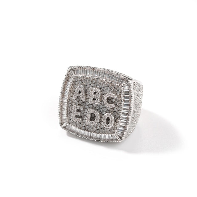 Custom Letters Ring Full Iced Out Cubic Zirconia